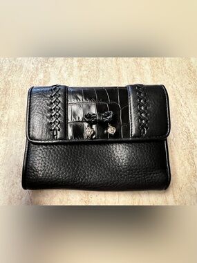 Brighton Bow with Heart Tassel Black Leather Wallet